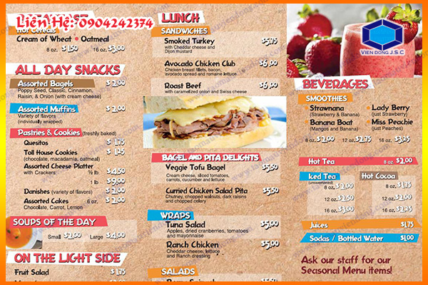In menu nhà hàng | Địa chỉ in thẻ nhựa giá rẻ | In Vien dong