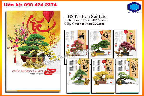 Lịch tết lò xo 7 tờ treo tường 2018 đẹp, địa chỉ in lên lịch giá rẻ | Xưởng in tờ gấp lấy ngay  | In Vien dong
