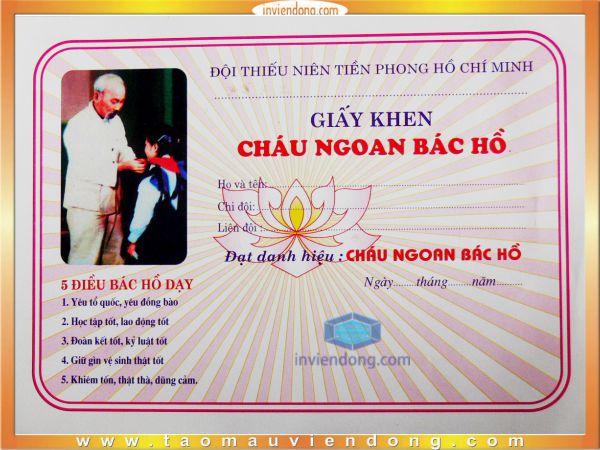 In giấy khen cháu ngoan bác hồ đẹp